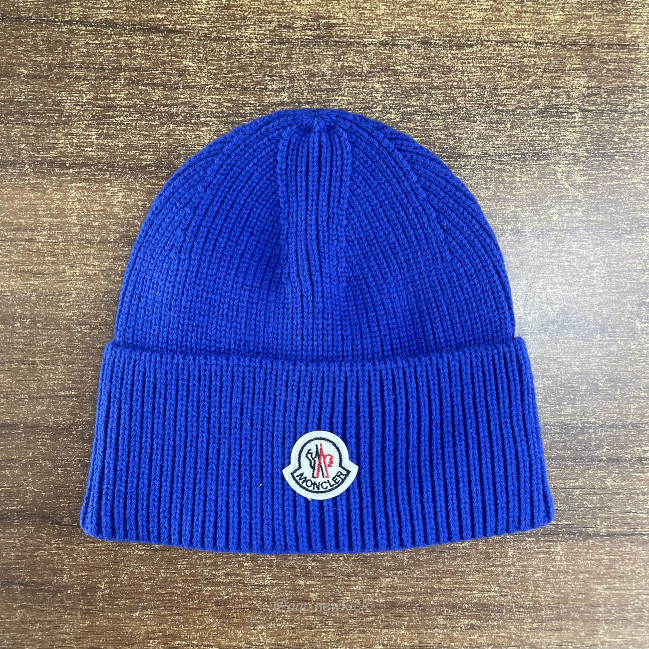 Moncler Logo Patch Ribbed Knit Beanie Black Blue (7) - newkick.app